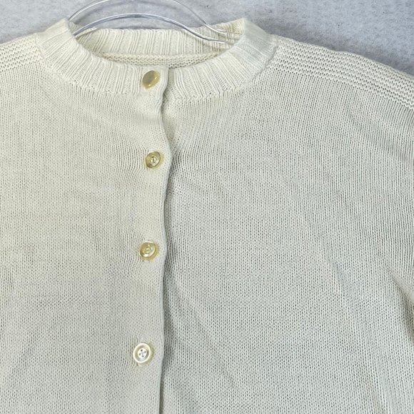 Vintage Unbranded Womens Ivory Cream Long Sleeve Pearl Button Cardigan Sweater - Picture 1 of 11
